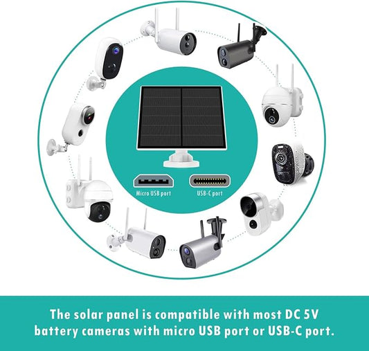 Solar Panel for Security Camera, 5W USB Solar Panel Compatible - Image 2