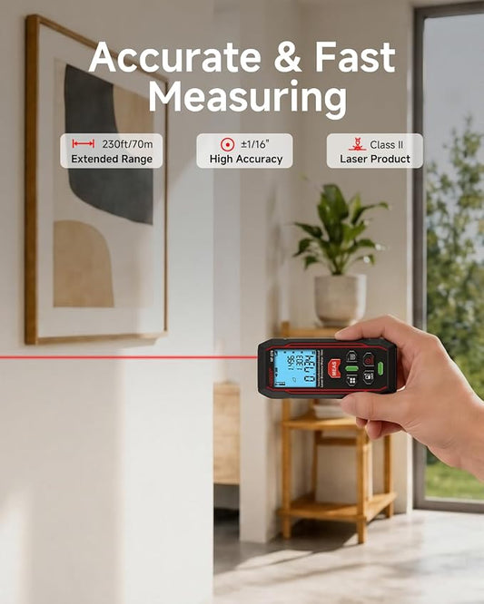 NOYAFA 230Ft Laser Distance Meter, Digital Measuring Tool | Backlit LCD - Image 2