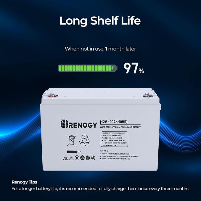Renogy Deep Cycle AGM 12 Volt 100Ah Battery, 3% Self-Discharge Rate, 1100A Max - Image 6