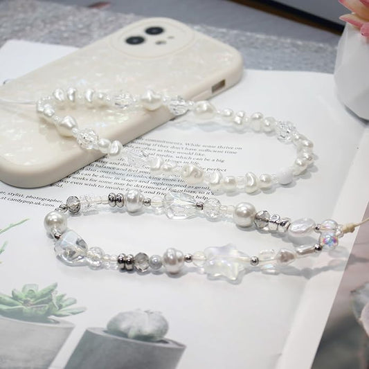 CMVFYL Beaded Camera Wrist Strap, Cute Phone Charms Strap, Pearl Bracelet Wrist - Image 2
