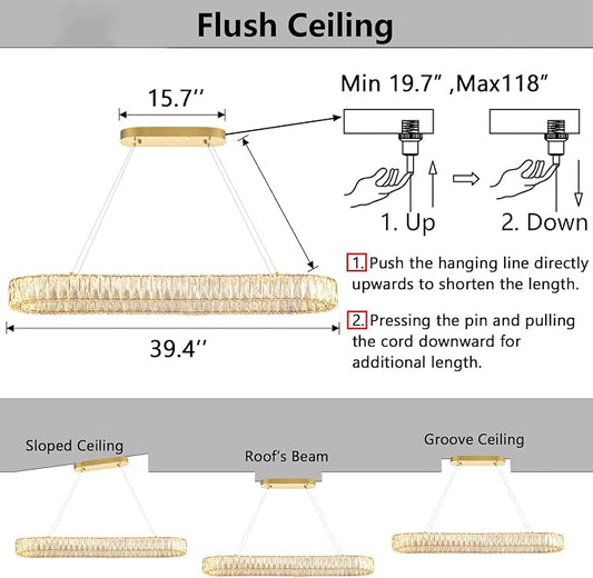 HAIXIANG LED Long Chandeliers for Dining Table Modern Chandelier Dimmable - Image 2