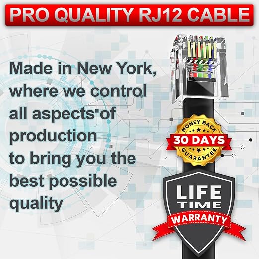 AmzPRO AmzDeals 2-Pack 5 Feet Black RJ12 6P6C Straight Wired Cable, Pro Grade - Image 4