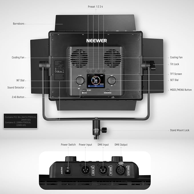 NEEWER PL60C RGB LED Panel Video Light APP/2.4G/DMX Control, 60W 23000Lux/0.5m - Image 10