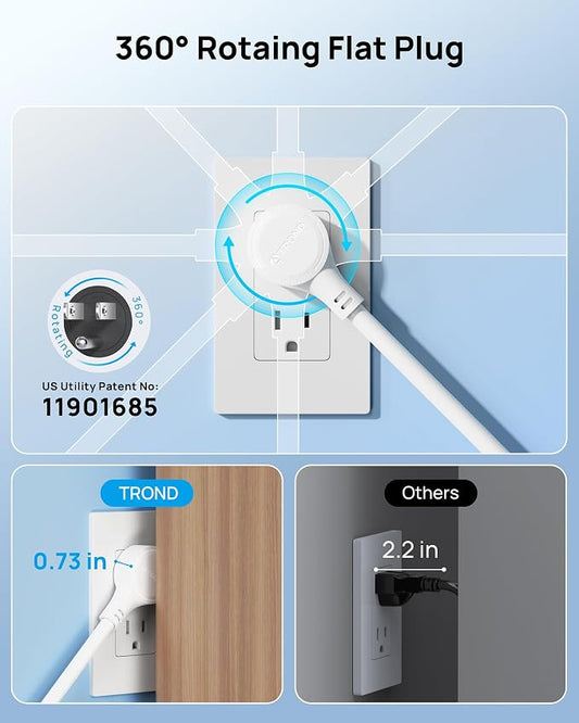 TROND 360° Rotating Flat Plug, Surge Protector Power Strip, 13AC Widely Spaced - Image 2