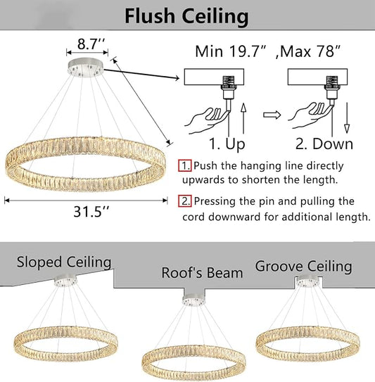 HAIXIANG Modern Crystal Chandelier Dimmable LED Ring Pendant Chandeliers Light - Image 2