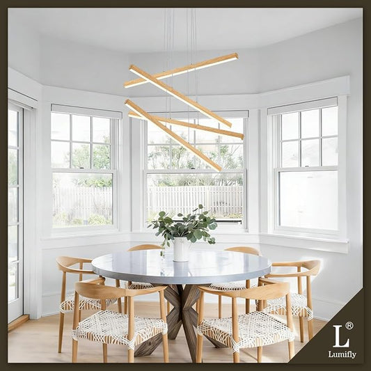 Linear Pendant Light for Dining Room Oak Wood Grain Finish LED 4 Light - Image 2