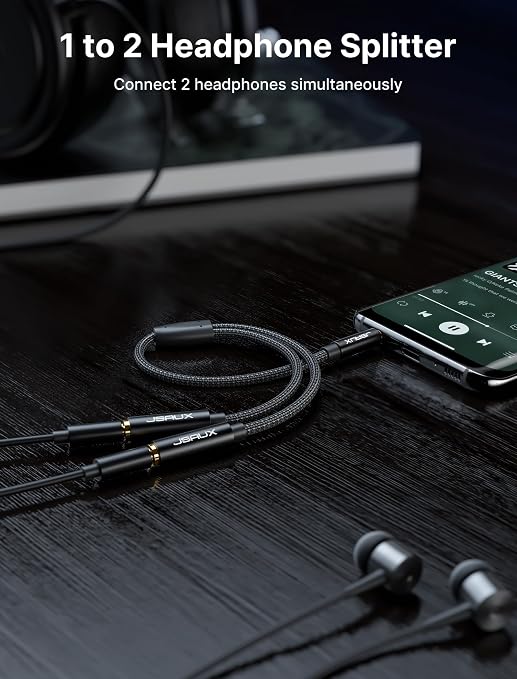 JSAUX Headphone Splitter, Audio Splitter 3.5mm Male TRS to 2 Dual 3.5mm Female - Image 2