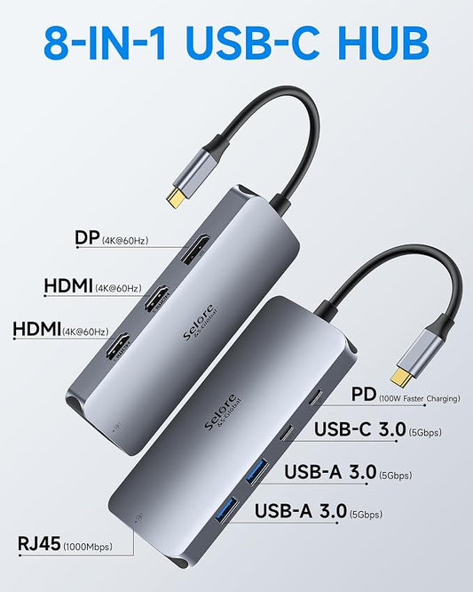 USB C Docking Station Dual Monitor, Selore Docking Station 3 Monitors Triple 4K - Image 2