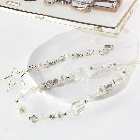 CMVFYL Beaded Camera Wrist Strap, Cute Phone Charms Strap, Pearl Bracelet Wrist - Image 2