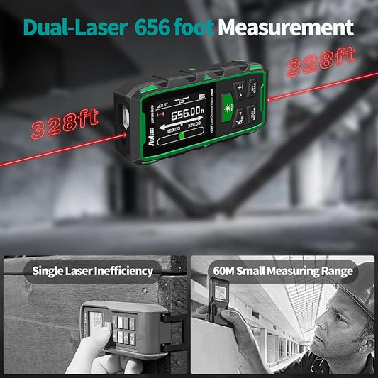 Dual Laser Measuring Tool, 656FT Rechargeable Laser Distance Meter 6 Units - Image 2