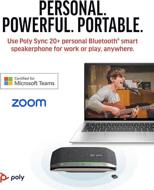 Poly Sync 20+ Personal Portable Bluetooth Speakerphone – Noise/Echo Reduction – - Image 2