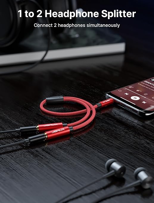 JSAUX Headphone Splitter Audio Splitter 3.5mm Male TRS to 2 Dual 3.5mm Female - Image 2