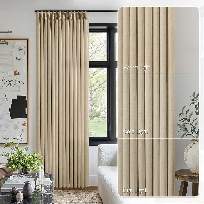 Tan Beige Pinch Pleated Linen Curtains 84 Inches Long - Image 9