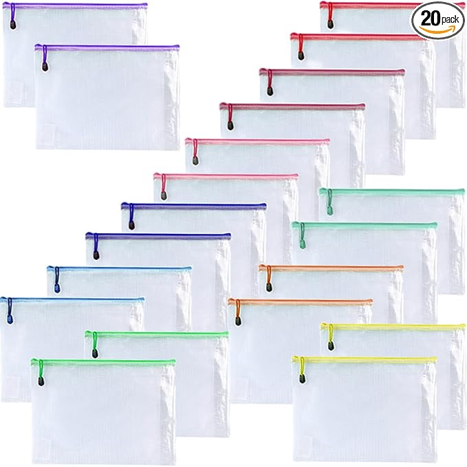 OAIMYY-20 PCS-6"x 8"-Mesh Zipper Pouch, Plastic Zip File Folders Puzzle Bags by Oaimyy