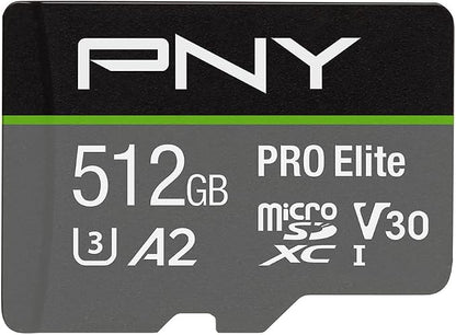 PNY P-SDUX512U3100PRO-GE 512GB PRO Elite Class 10 U3 V30 microSDXC Flash Memory by PNY