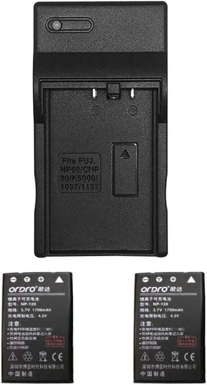 Battery and Charger for ORDRO HDR-AC3 Camcorder, Included 2 NP-120 1700mAh - Image 3