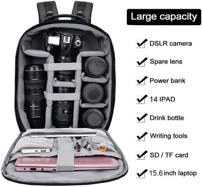 Cwatcun Camera Backpack with Rain Cover, Tripod Holder, USB Port, 15.6" Laptop - Image 3