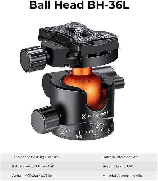 K&F CONCEPT 36mm Metal Tripod Ball Head 360 Degree Rotating Panoramic - Image 2