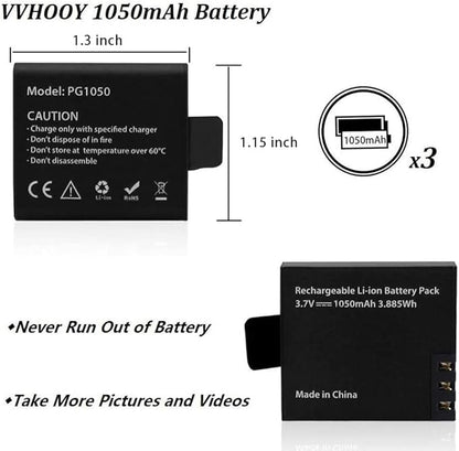 3 x 1050mAh Rechargeable Action Camera Battery - Image 4