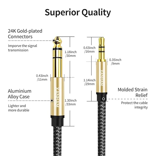 3.5mm to 1/4 Stereo Audio Cable 3.3 Feet /1M, 1/8" to 6.35mm 1/4" TRS Male Aux - Image 3