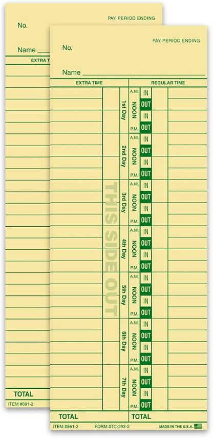 Time Clock Cards Front Load Manual Time Cards by Unknown