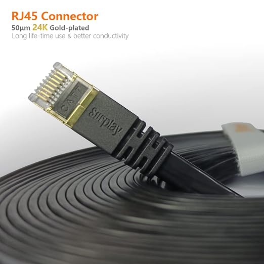 Cat7 10FT Ethernet Cable Flat-Black-10Gbps Ultra Slim High Speed Double Shielded - Image 8
