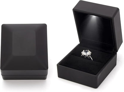 Ring Box Square Shaped LED Light Engagement Ring Boxes Jewelry Gift Box by JYCMMFCPursueRomanceLife