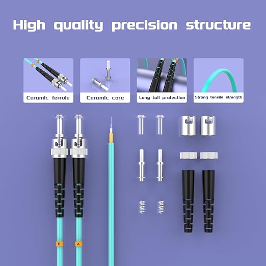 OM3 Fiber Patch Cable ST/UPC to ST/UPC 2ft/0.6meters 10BG/Gigabit Multimode - Image 4
