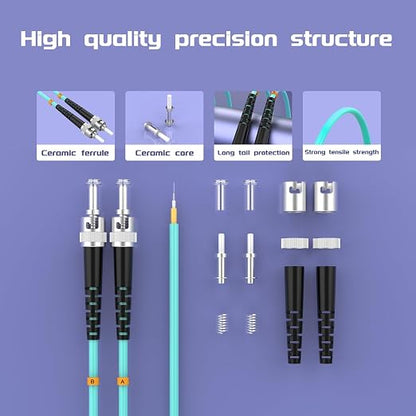 OM3 Fiber Patch Cable ST/UPC to ST/UPC 2ft/0.6meters 10BG/Gigabit Multimode - Image 4