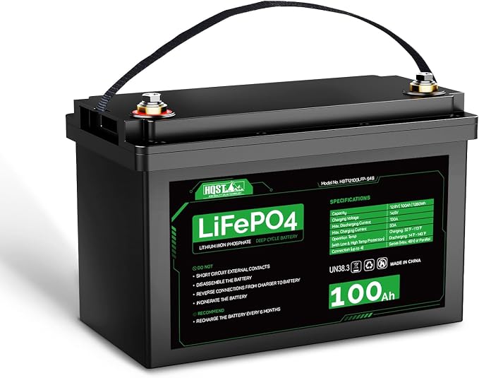 HQST LiFePO4 Battery 100ah Lithium Battery, 12V Lithium Iron Phosphate Battery by HQST