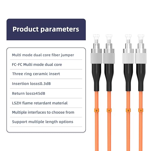 FC/UPC to FC/UPC Fiber Patch Cable, 2.5M/8.2FT OM1 Multimode Duplex 62.5/125µm - Image 4