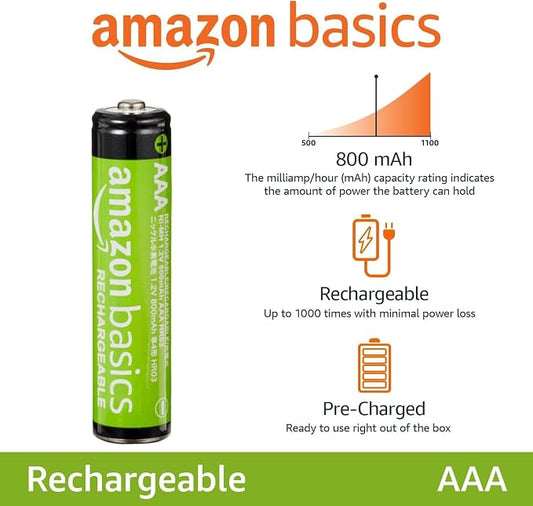 Amazon Basics 24-Pack Rechargeable AAA NiMH Batteries, 800 mAh, Low - Image 2