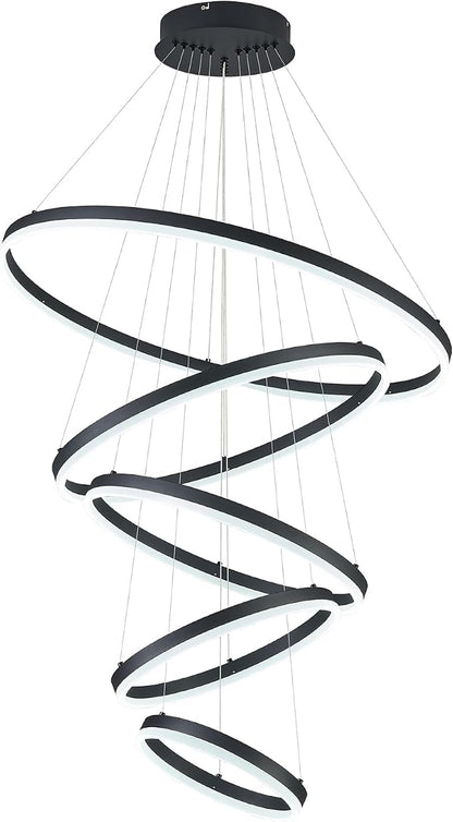 5-Rings D31.5in Modern LED Chandelier Black Dimmable High Ceiling Chandeliers - Image 9