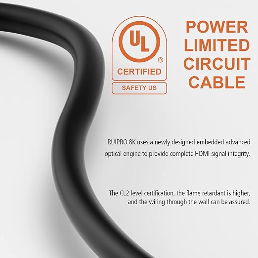 RUIPRO 8K HDMI Fiber Optic Cable CL2 Rated 200 Feet 48Gbps 8K60Hz 4K120Hz - Image 8