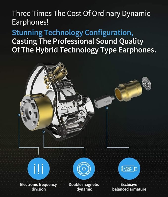 KZ ZSN Pro Dual Drivers 1BA 1DD in Ear Earphones HiFi Power Bass Earbuds - Image 5