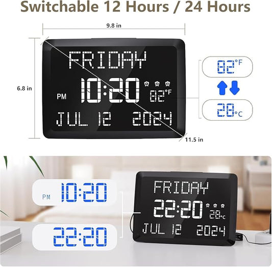 Raynic Digital Clock, 11.5" Large Display Calendar Clock - Image 2