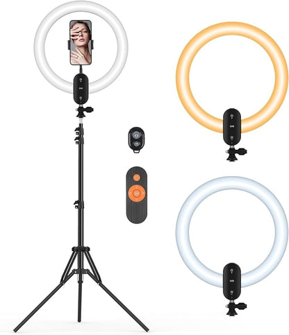 12 inch Ring Light with Stand 2800mAh Rechargeable, LED Circle Selfie Cordless by Kmasic
