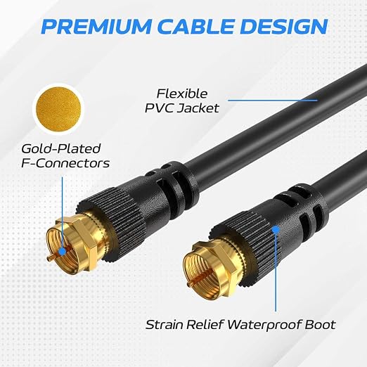 Cables Direct Online Coaxial Cable 6FT Black Coax RG6 Male F Type Extension - Image 3
