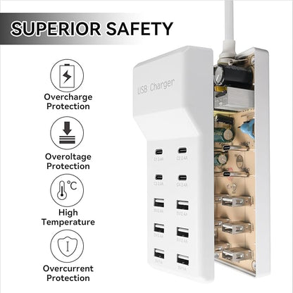 USB Charging Station, 10 Ports Family-Sized USB C Charger Block, USB Power Strip - Image 3