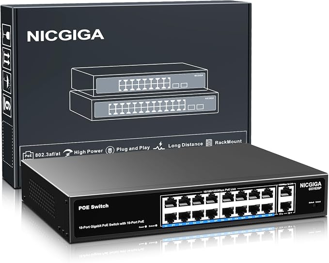 NICGIGA 18 Port PoE+@250W Switch by NICGIGA