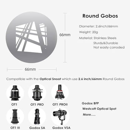 18Pcs Round Gobos Kit for Optical Snoot, 66mm/2.6in Metal Plate Patterns for - Image 4