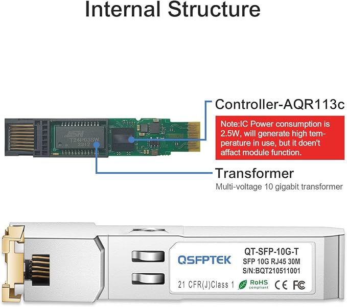 QSFPTEK 10G SFP+ RJ45 Module, 10Gbe giga Mini-GBIC SFP to rj45 Copper - Image 5