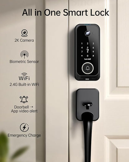 Video Smart Lock with Camera: 4-in-1 Ring+2K Camera+Doorbell+Fingerprint - Image 2