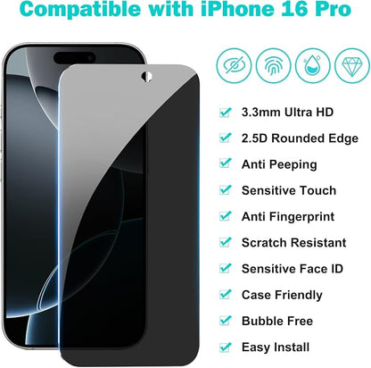 PEHAEL 3+3 Pack for iPhone 16 Pro Privacy Screen Protector - Image 2