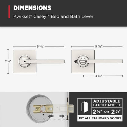 Kwikset Casey Door Handle, Satin Nickel | Interior Lever | Keyless Turn Lock | - Image 9