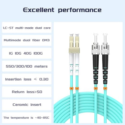 LC/UPC to ST/UPC Fiber Patch Cable OM3 5ft/1.5meters, 10Gb/Gigabit MultiMode - Image 2