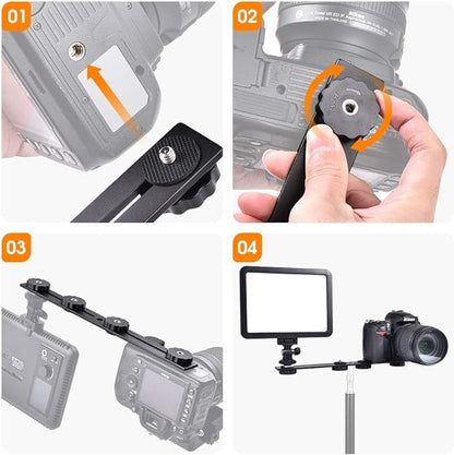 UTEBIT 11 inch Flash Bracket, Long Dual Camera Mount Flash Bracket Extension Bar - Image 5