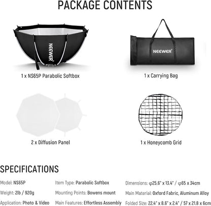 NEEWER 25.6'' Octagonal Softbox, Quick Release Parabolic Soft Box - Image 9