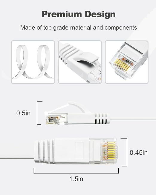 Yauhody CAT 6 Ethernet Cable 25ft White, High Speed Solid Flat CAT6 Gigabit - Image 7