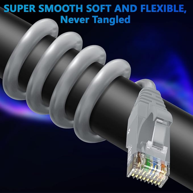Adoreen Cat 6 Ethernet Cable 100 Ft-Gray, Outdoor & Indoor Snagless Long Round - Image 2